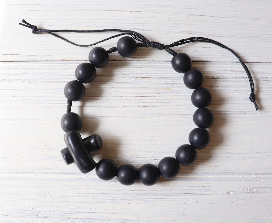 Decade Rosary Smooth Beads Adjustable Bracelet – Black